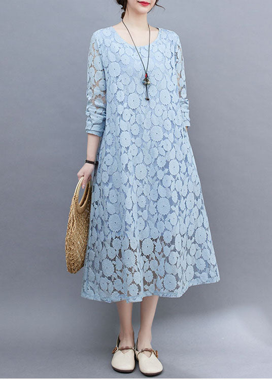 Handmade Sky Blue Oversized Lace Holiday Dress Summer