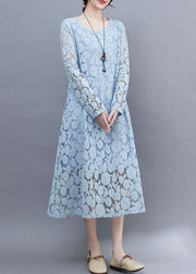 Handmade Sky Blue Oversized Lace Holiday Dress Summer