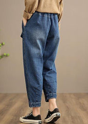 Handmade Spring Casual Pants Oversize Denim Blue Photography Elastic Waist Trousers - bagstylebliss