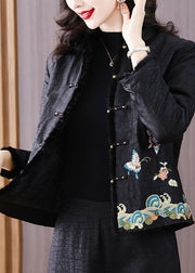 Handmade Vintage Black Embroideried Fine Cotton Filled Jacket Winter