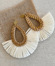 Handmade White Copper Straw Weaving Hoop Earrings