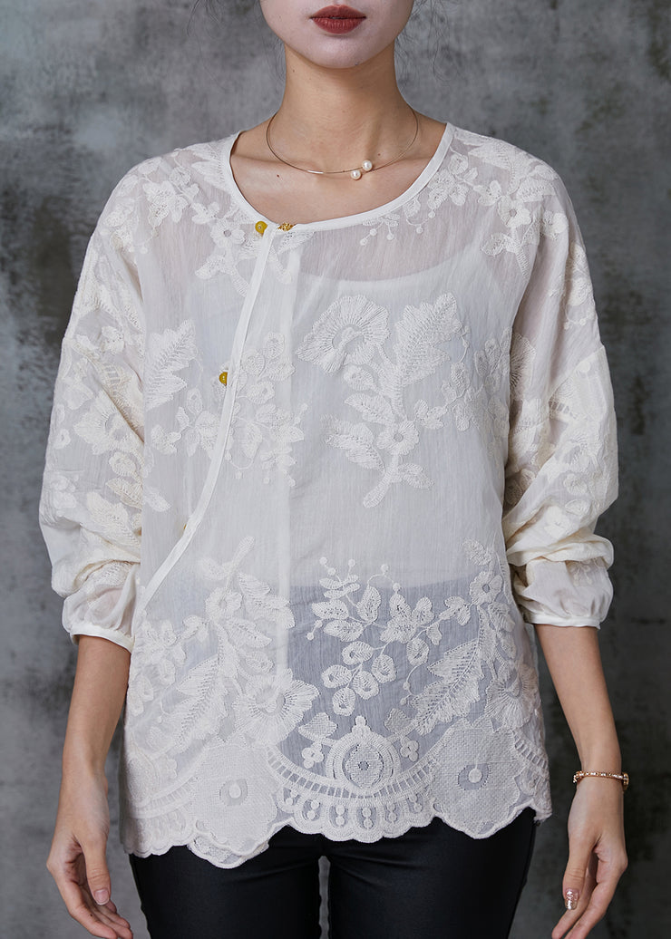 Handmade White Embroidered Cotton Shirt Top Summer