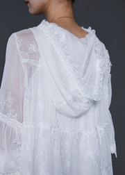 Handmade White Embroidered Oversized Lace Dresses Flare Sleeve