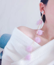 Handmade White Pearl Mink Hair Tassel Drop Earrings