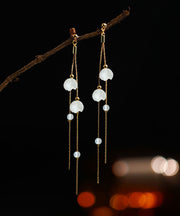 Handmade White Sterling Silver Inlaid Gem Stone Tassel Drop Earrings