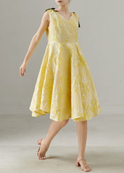 Handmade Yellow Jacquard Exra Large Hem Cotton Day Dress Summer