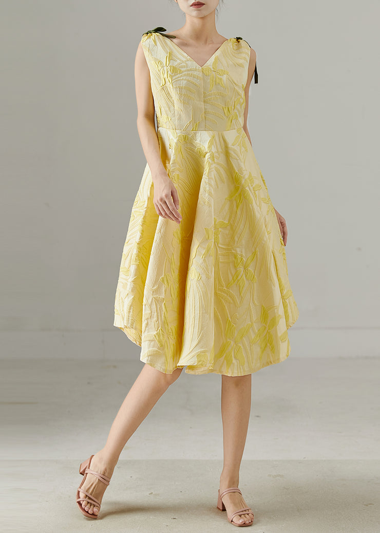 Handmade Yellow Jacquard Exra Large Hem Cotton Day Dress Summer