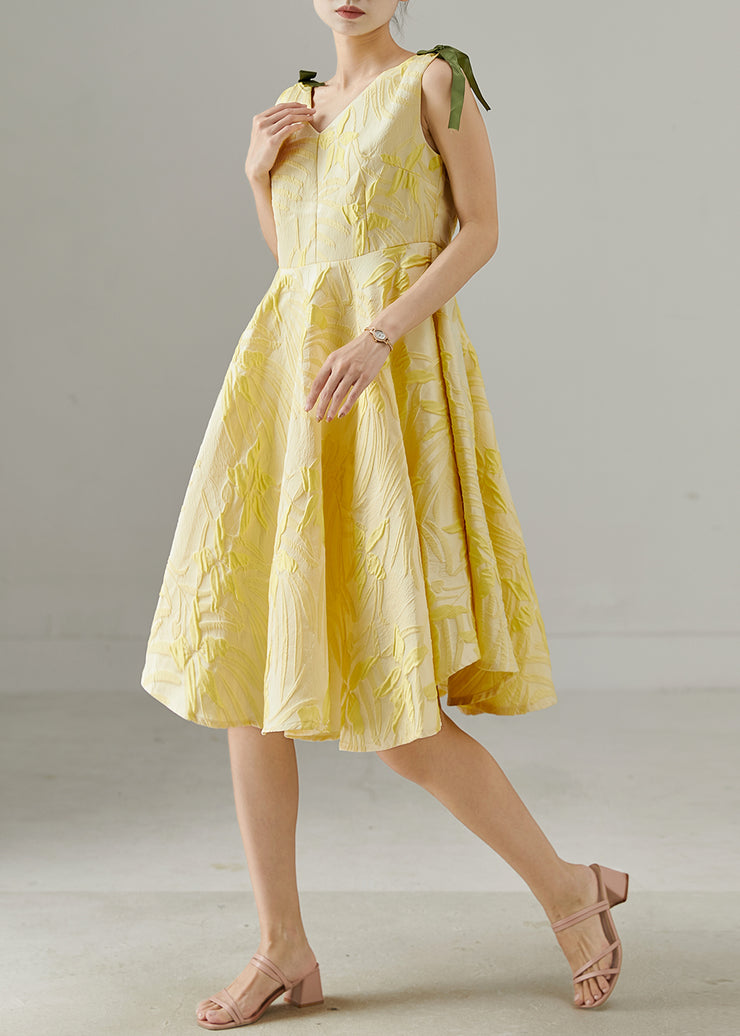 Handmade Yellow Jacquard Exra Large Hem Cotton Day Dress Summer