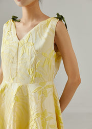 Handmade Yellow Jacquard Exra Large Hem Cotton Day Dress Summer