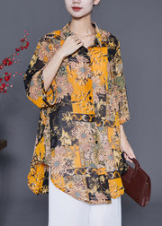 Handmade Yellow Oversized Print Chiffon Shirts Summer