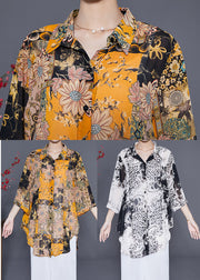 Handmade Yellow Oversized Print Chiffon Shirts Summer