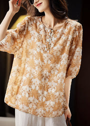 Handmade Yellow Print Button Chiffon Top Summer