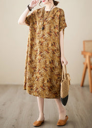 Handmade Yellow Print Vacation Long Dresses Summer