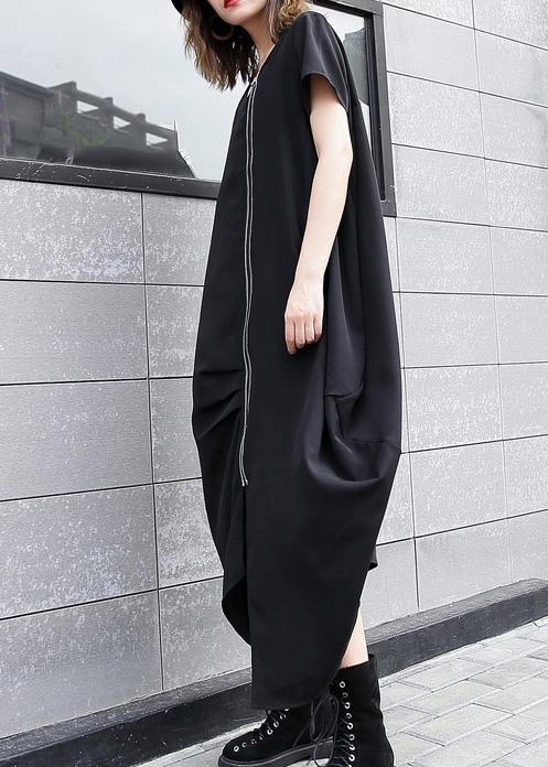 Handmade Gray geometry asymmetric cotton Long Shirts zippered long summer Dress