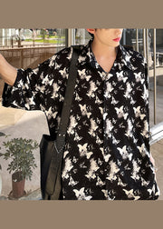 Holiday Style White Print Ice Silk Men Shirts Summer