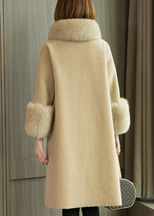 Italian Apricot Fur Collar Pockets Teddy Faux Fur Coats Winter