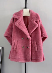 Italian Apricot Notched Pockets Plus Size Woolen Jacket Cloak Sleeves