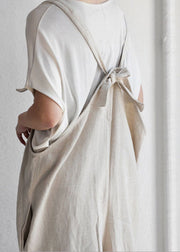 Italian Apricot Patchwork Linen Wide Leg Jumpsuits Summer