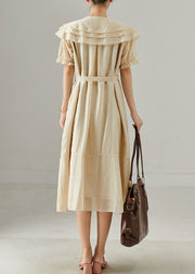 Italian Apricot Peter Pan Collar Wrinkled Cotton Shirt Dresses Summer