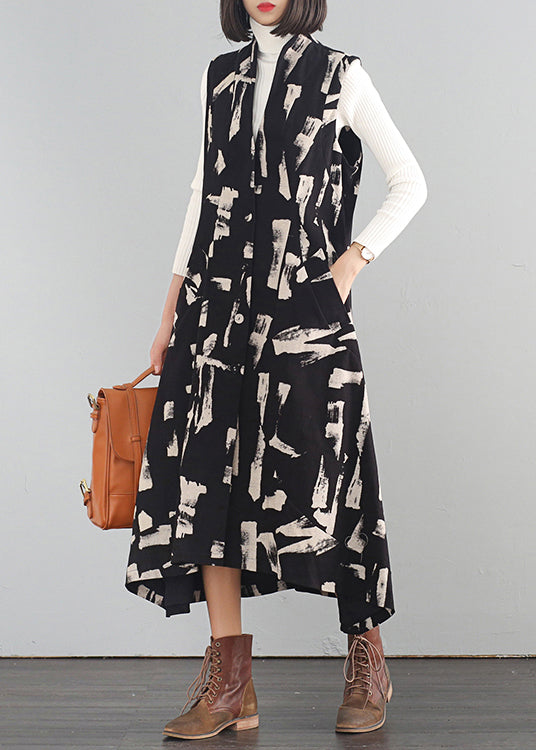 Italian Apricot Stand Collar Print Cotton Long Dresses Fall