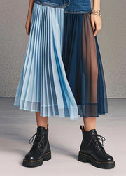 Italian Asymmetrical Patchwork Wrinkled Denim Skirt Fall