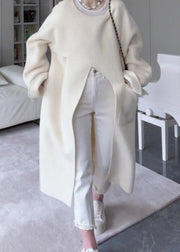 Italian Beige Asymmetrical Pockets Side Open Oversized Woolen Coat Spring