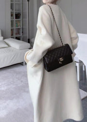 Italian Beige Asymmetrical Pockets Side Open Oversized Woolen Coat Spring