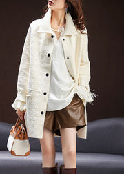 Italian Beige Peter Pan Collar Tassel Patchwork Velour Coats Fall