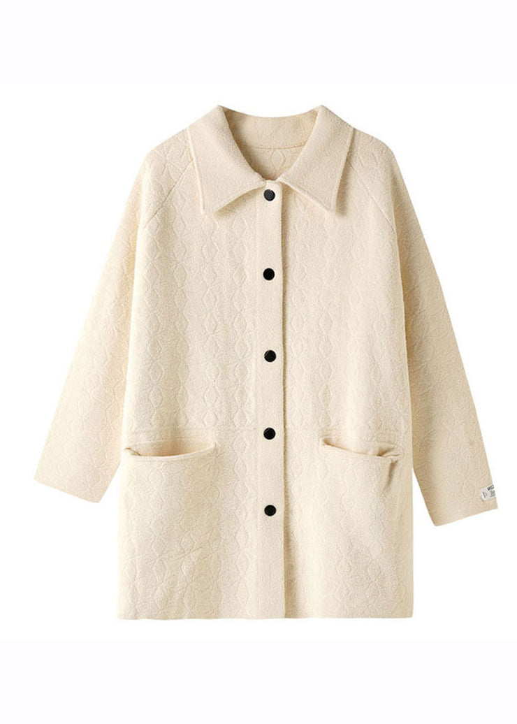 Italian Beige Peter Pan Collar Tassel Patchwork Velour Coats Fall