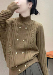 Italian Beige Ruffled False Two Pieces Woolen Sweater Tops Fall