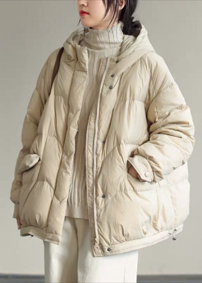 Italian Beige Zip Up Oversized Duck Down Jacket In Winter