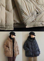 Italian Beige Zip Up Oversized Duck Down Jacket In Winter