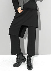 Italian Black Asymmetrical Pockets Elastic Waist Cotton Pants Skirt Fall