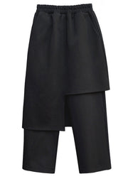 Italian Black Asymmetrical Pockets Elastic Waist Cotton Pants Skirt Fall