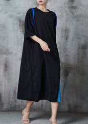 Italian Black Oversized Patchwork Cotton Dresses Summer