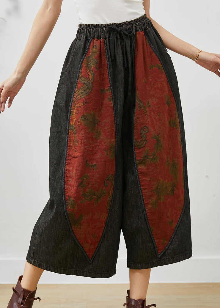 Italian Black Oversized Patchwork Denim Wide Leg Pants Fall