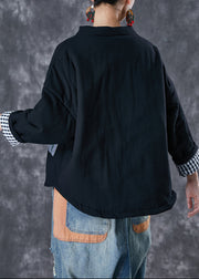 Italian Black Oversized Patchwork Fine Cotton Filled Puffer Jacket Winter