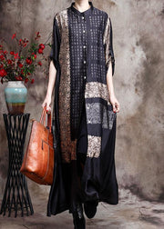 Italian Black Print Long Silk Dress Spring Cardigan - bagstylebliss