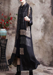 Italian Black Print Long Silk Dress Spring Cardigan - bagstylebliss