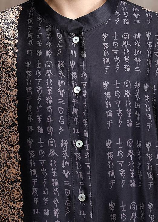 Italian Black Print Long Silk Dress Spring Cardigan - bagstylebliss