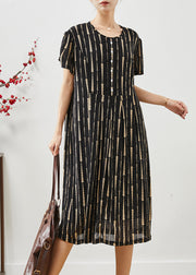 Italian Black Print Zircon Chiffon Maxi Dresses Summer