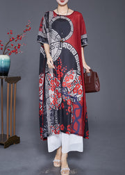 Italian Black Red Oversized Print Silk Long Dresses Summer