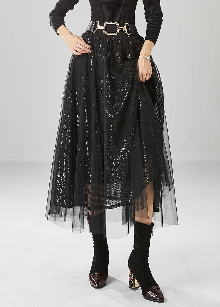 Italian Black Sequins Exra Large Hem Tulle Skirt Fall