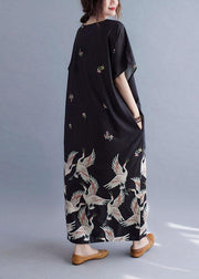 Italian Black V Neck Pockets Print Summer Holiday Dress Short Sleeve - bagstylebliss