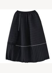 Italian Black Wrinkled Pockets Patchwork Patchwork Cotton Skirt Fall