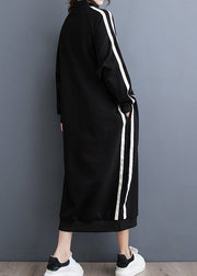 Italian Black Zip Up Patchwork Loose Cotton Long Dresses Fall