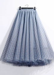 Italian Blue Elastic Waist Plaid Exra Large Hem Tulle Skirts Spring