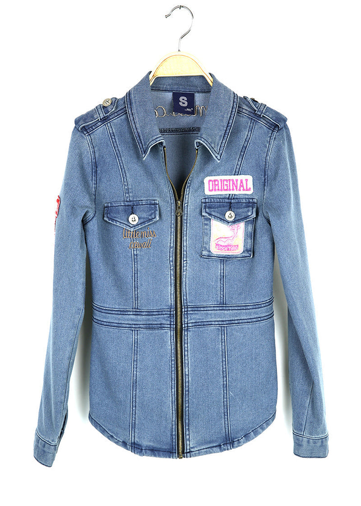 Italian Blue Embroidered Applique Denim Coat Outwear Fall