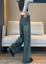 Italian Blue High Waist Edge Curl Denim Wide Leg Pants Spring