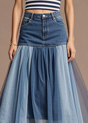 Italian Blue High Waist Patchwork Denim Skirts Fall